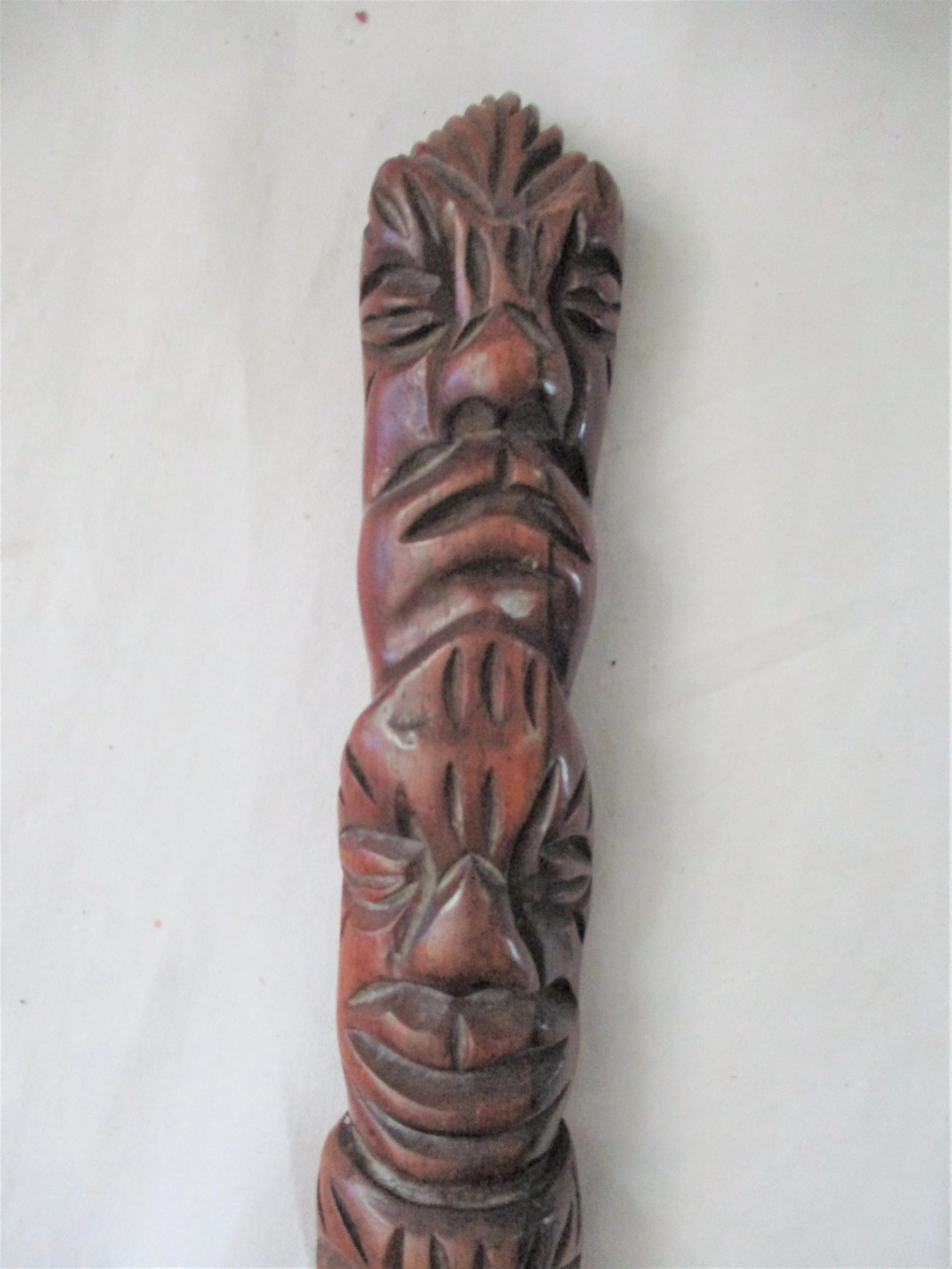 12" Hand Carved Wood TOTEM POLE TIKI Wall Art Statue Primitive JACARAND Talisman