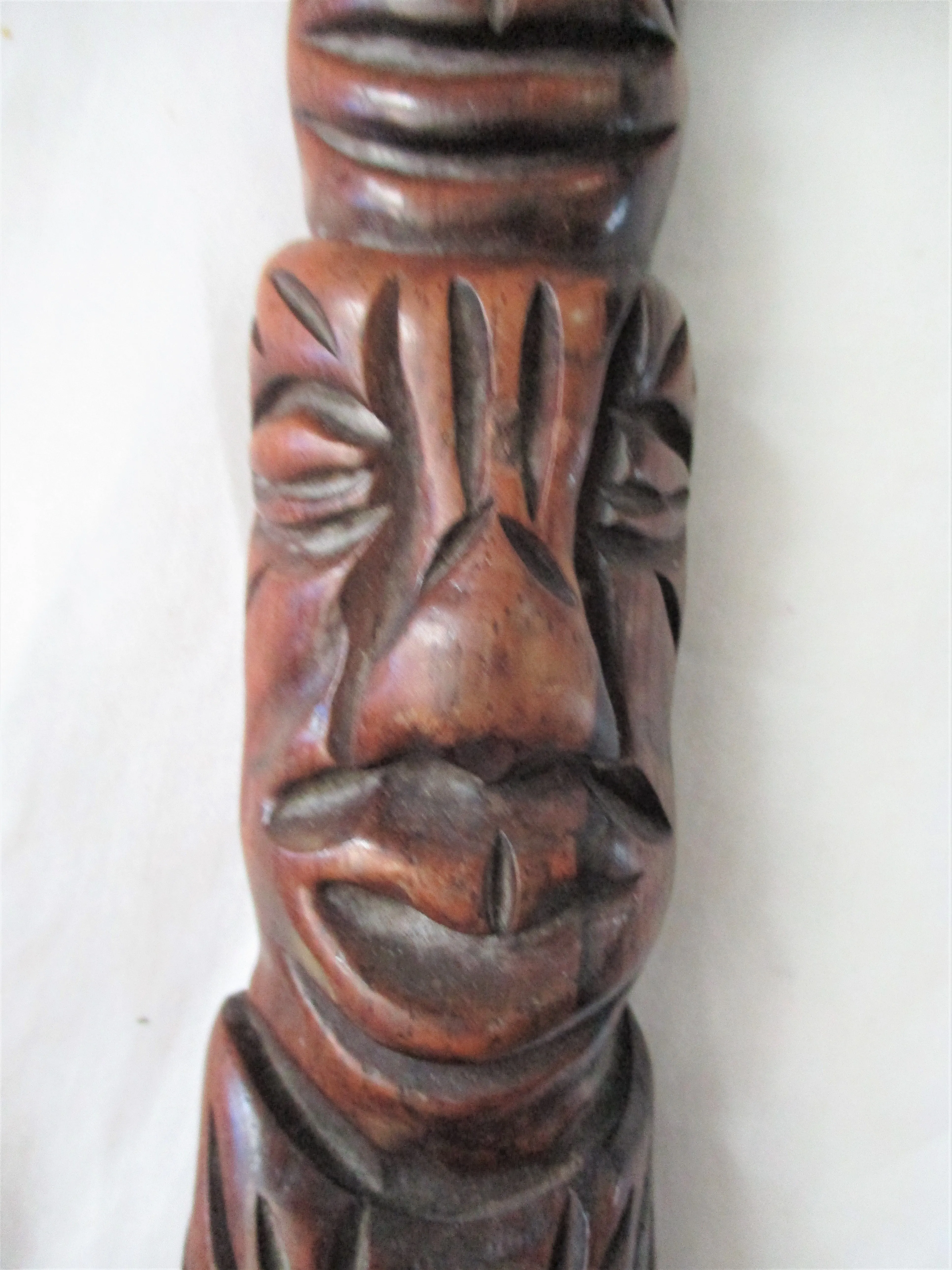 12" Hand Carved Wood TOTEM POLE TIKI Wall Art Statue Primitive JACARAND Talisman