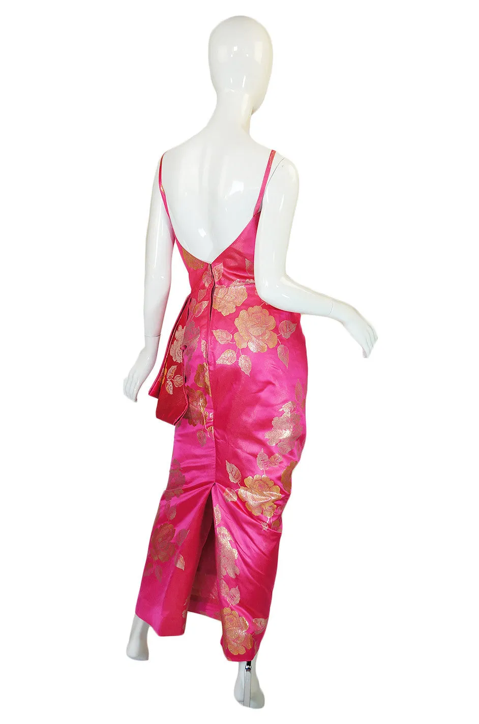 1950s Hulitar Attr Pink Silk Brocade Gown