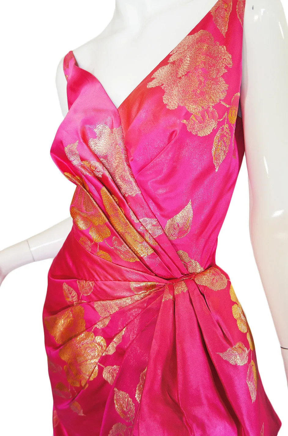 1950s Hulitar Attr Pink Silk Brocade Gown