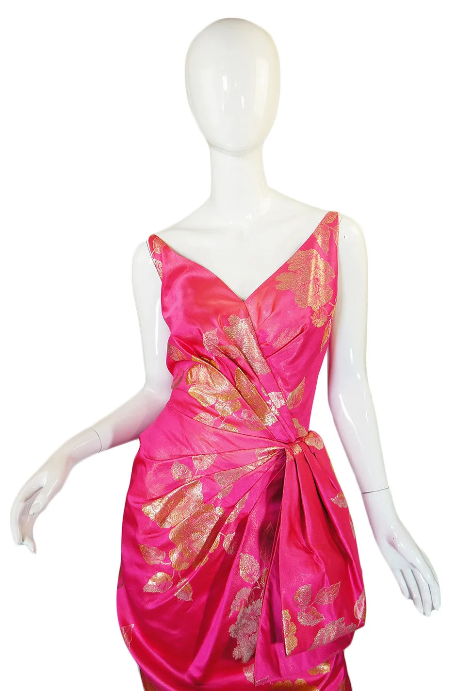 1950s Hulitar Attr Pink Silk Brocade Gown