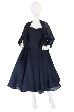 1950s Ink Blue Silk Organza Dress & Coat