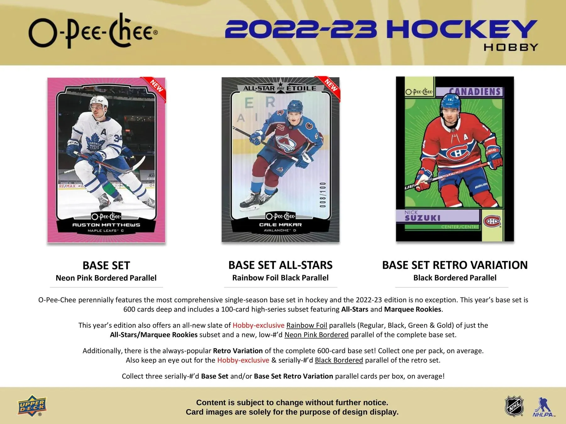 2022/23 Upper Deck O-Pee-Chee Hockey Hobby Box 18 Packs per Box, 10 Cards Per Pack