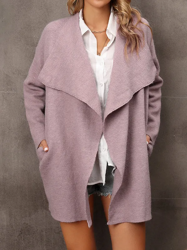 Batwing Sleeves Long Sleeves Solid Color Lapel Outerwear