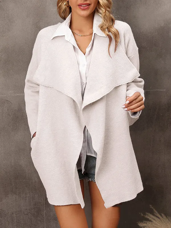 Batwing Sleeves Long Sleeves Solid Color Lapel Outerwear