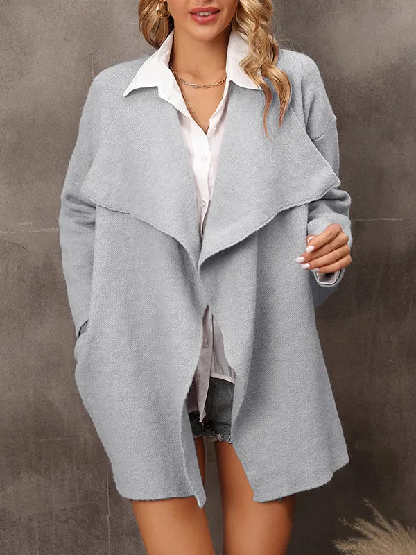 Batwing Sleeves Long Sleeves Solid Color Lapel Outerwear