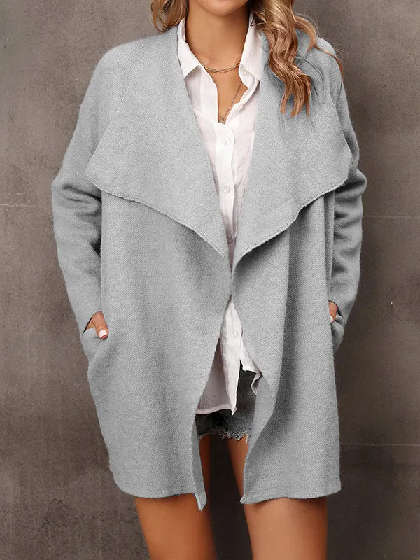 Batwing Sleeves Long Sleeves Solid Color Lapel Outerwear