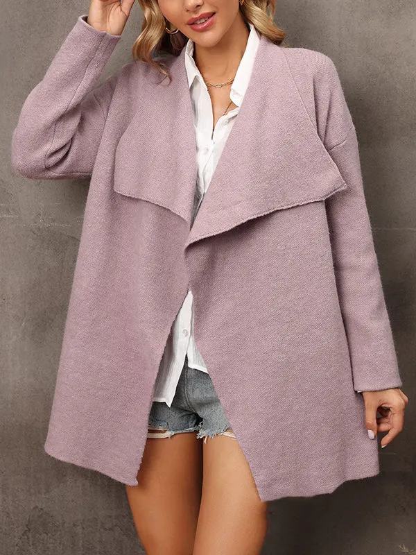 Batwing Sleeves Long Sleeves Solid Color Lapel Outerwear