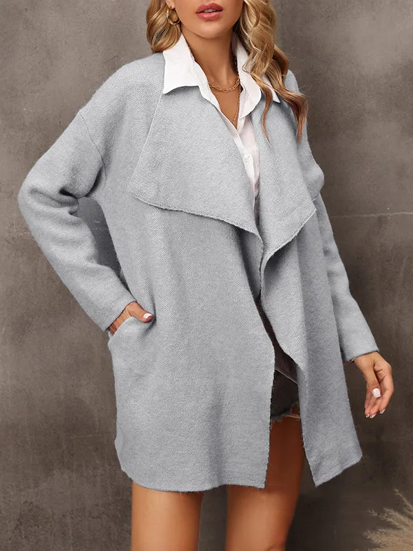 Batwing Sleeves Long Sleeves Solid Color Lapel Outerwear