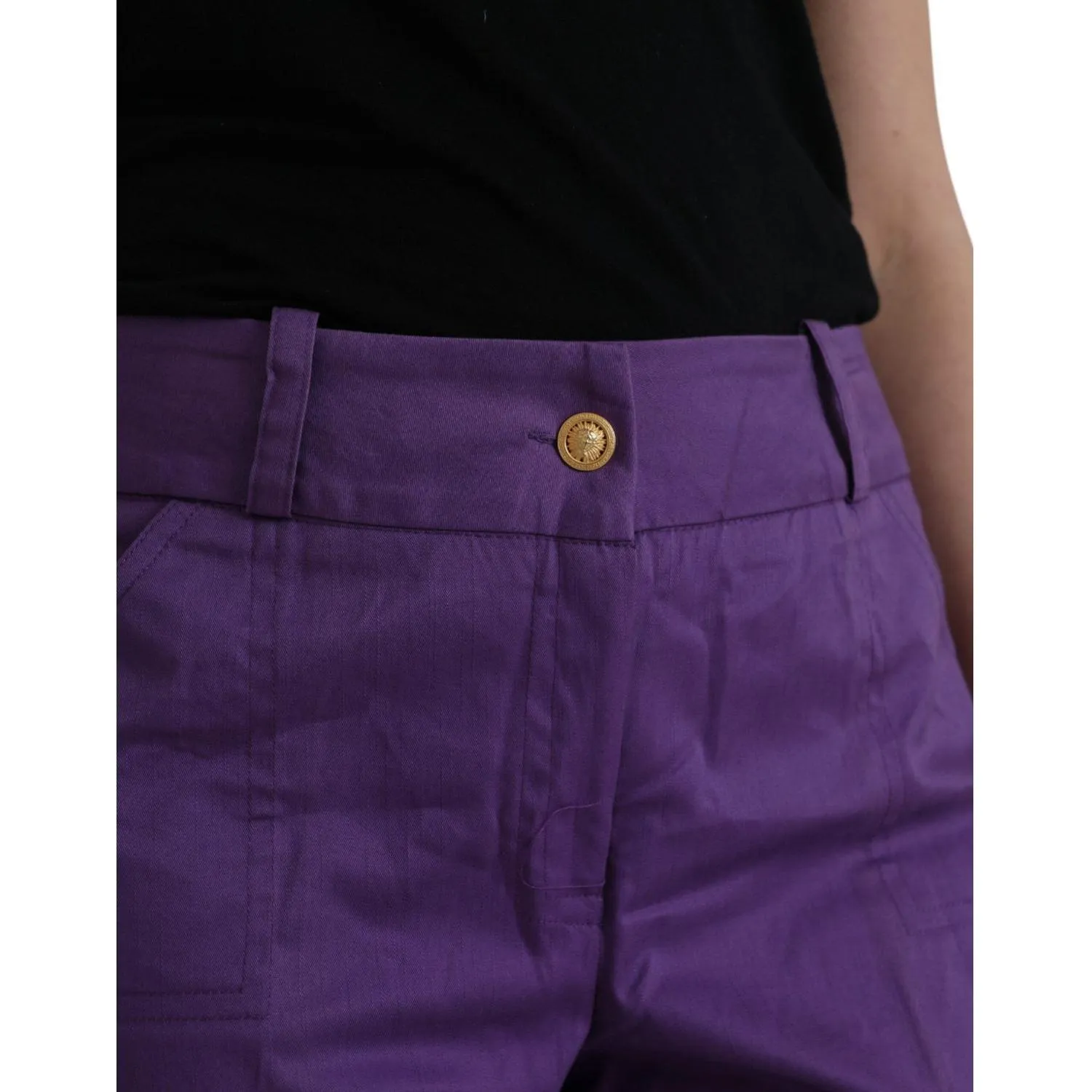 BENCIVENGA Purple Cotton MidWaist Straight Cropped Pants