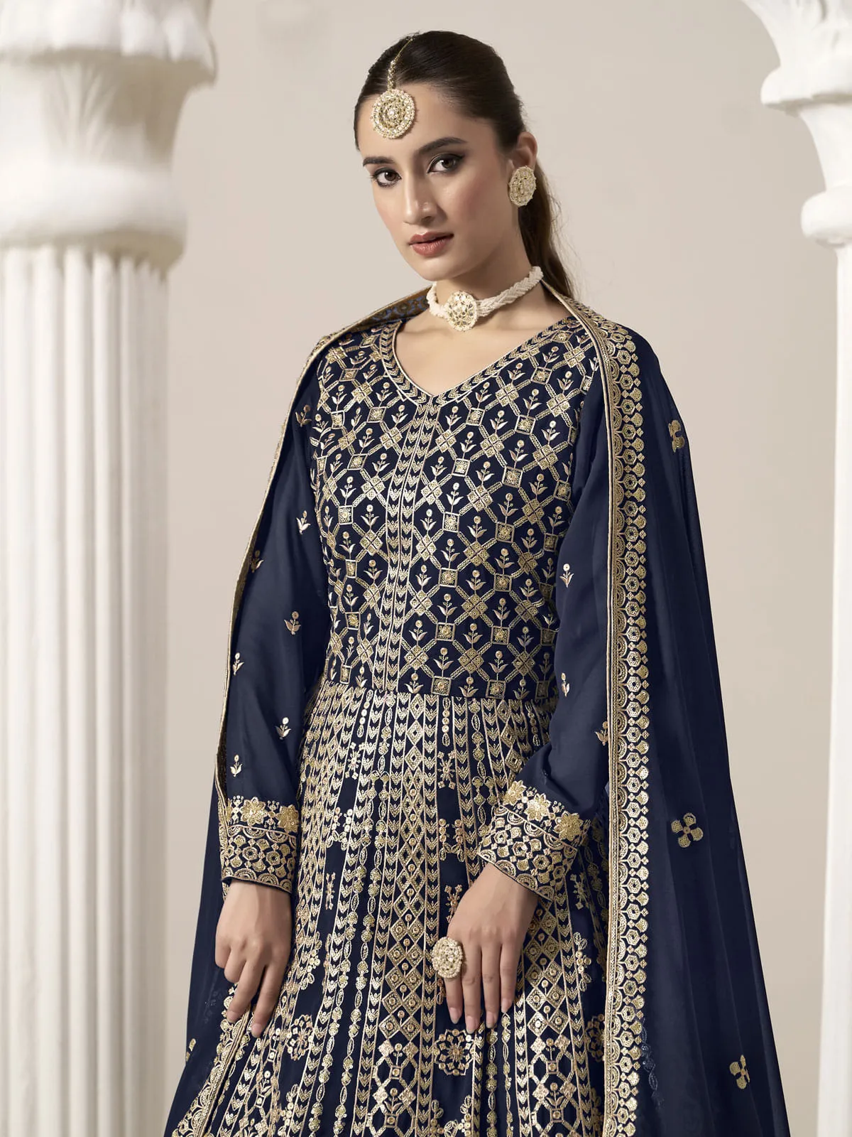 Blue Embroidery Georgette Anarkali Suit