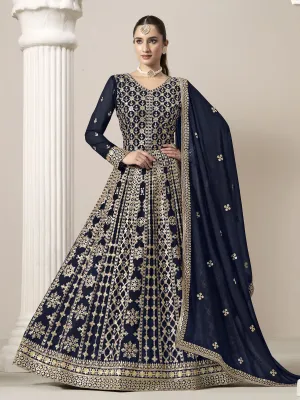 Blue Embroidery Georgette Anarkali Suit