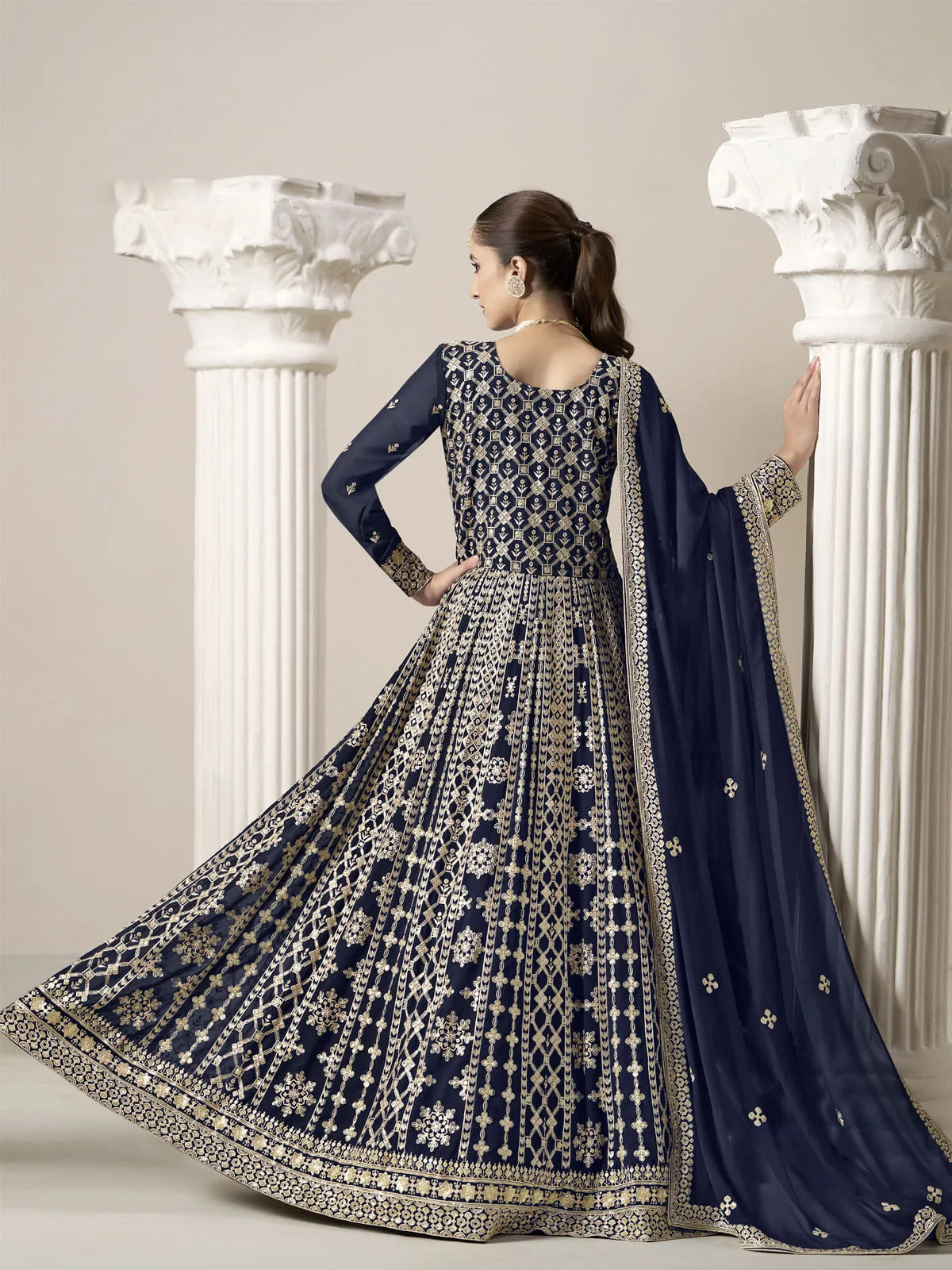 Blue Embroidery Georgette Anarkali Suit