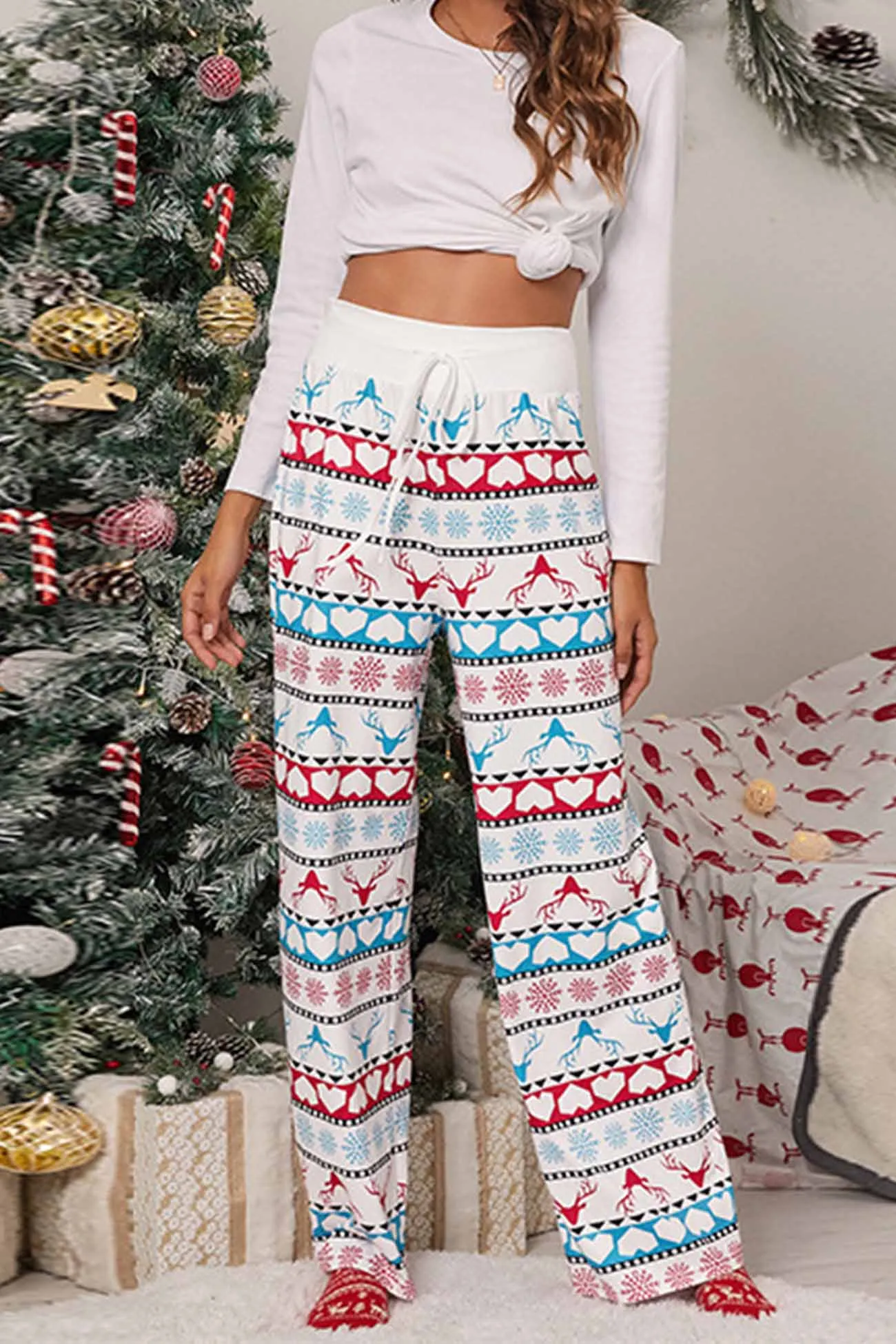 Christmas Strappy Mid-Rise Straight Pants