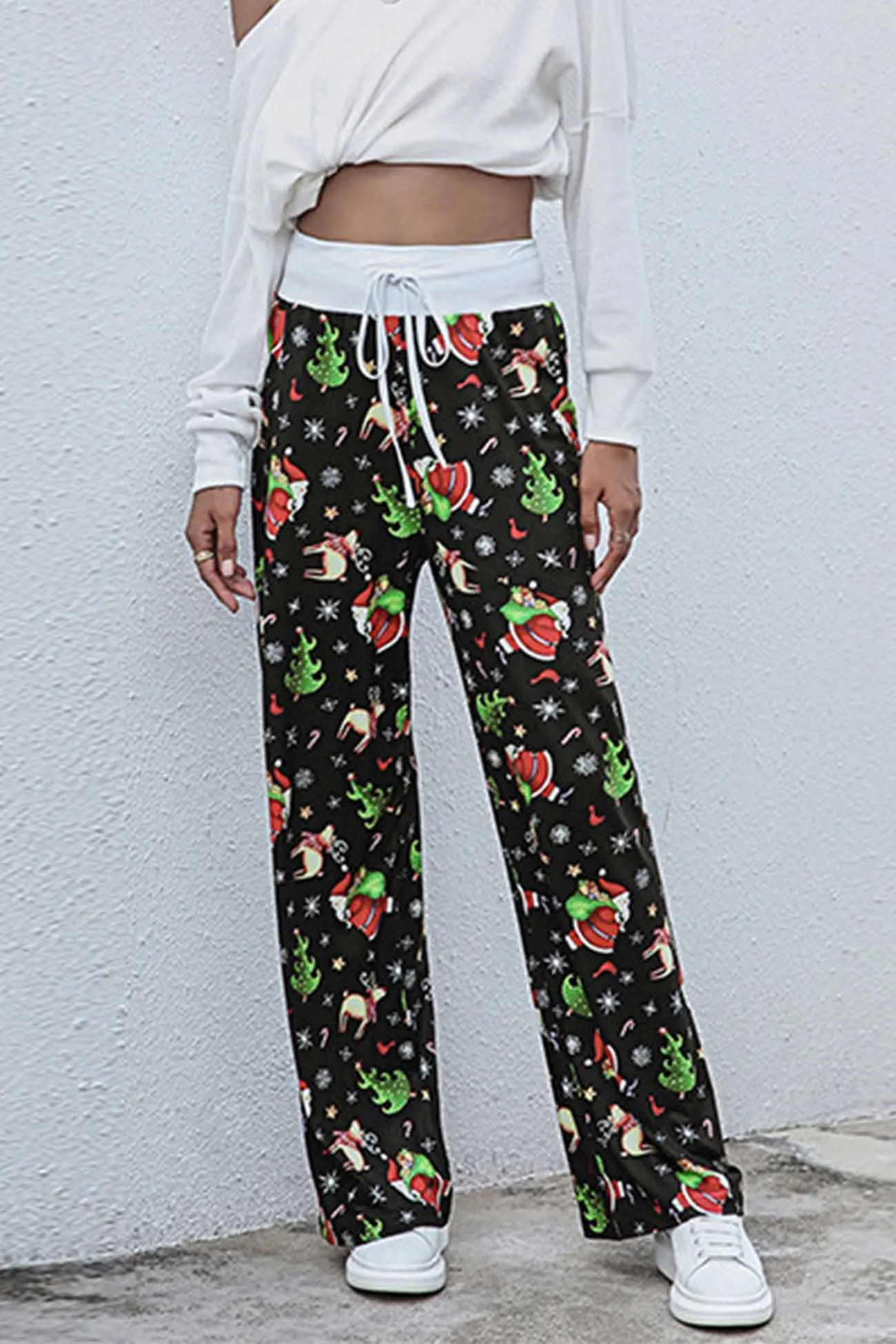 Christmas Strappy Mid-Rise Straight Pants