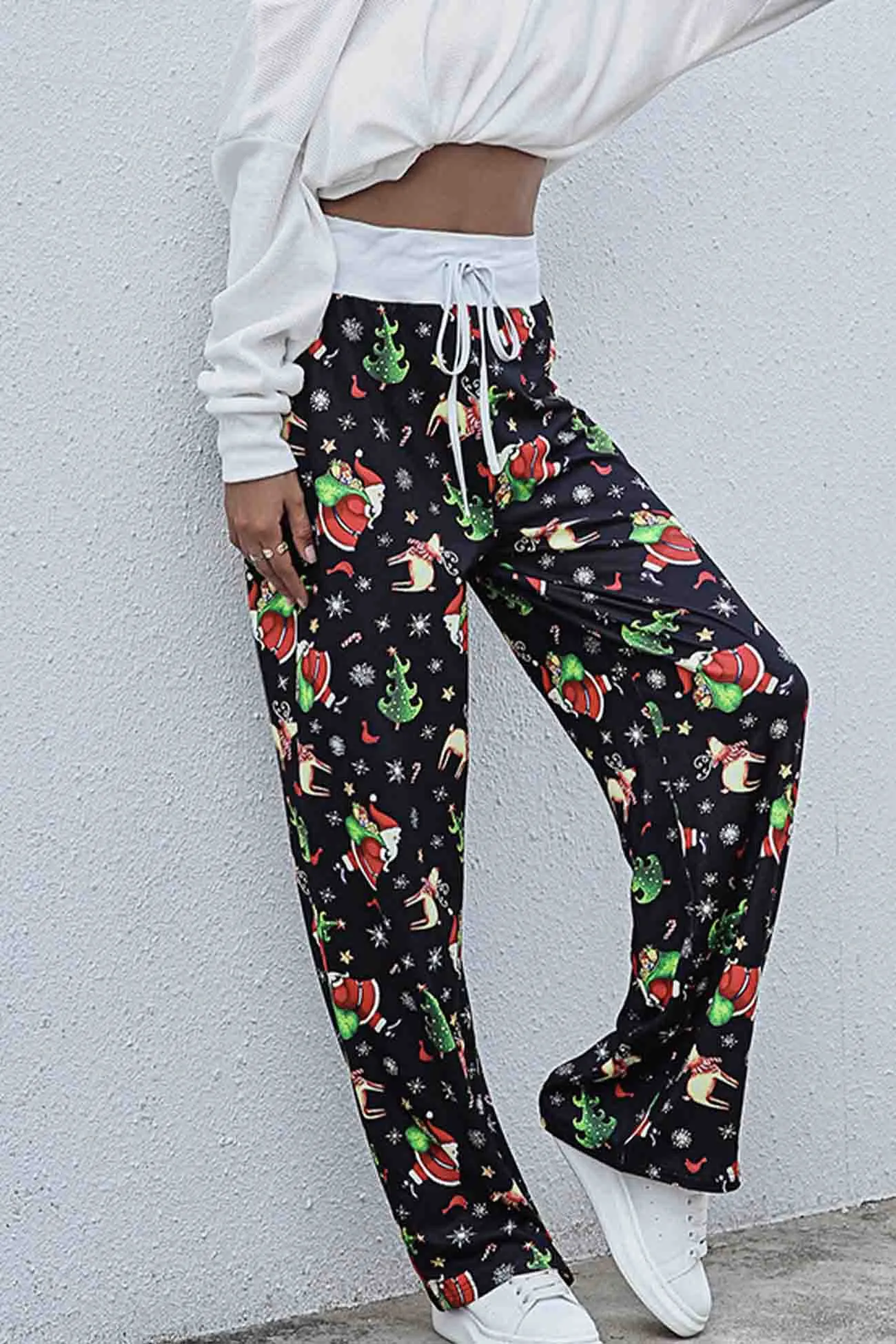 Christmas Strappy Mid-Rise Straight Pants