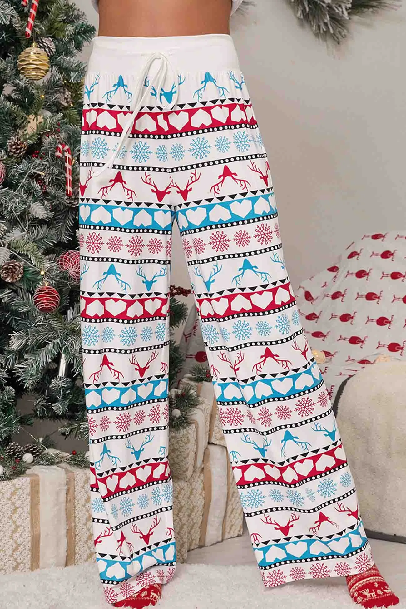 Christmas Strappy Mid-Rise Straight Pants