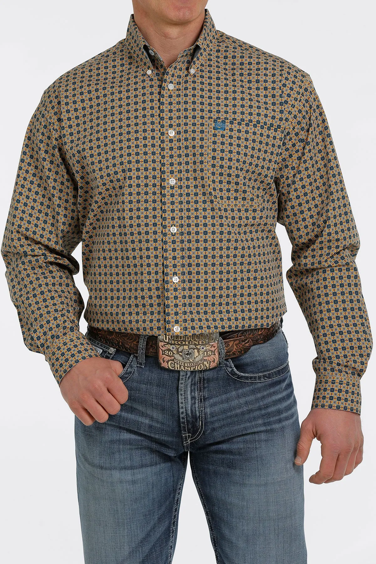 Cinch Men's Long Sleeve Gold Print Button Down Shirt