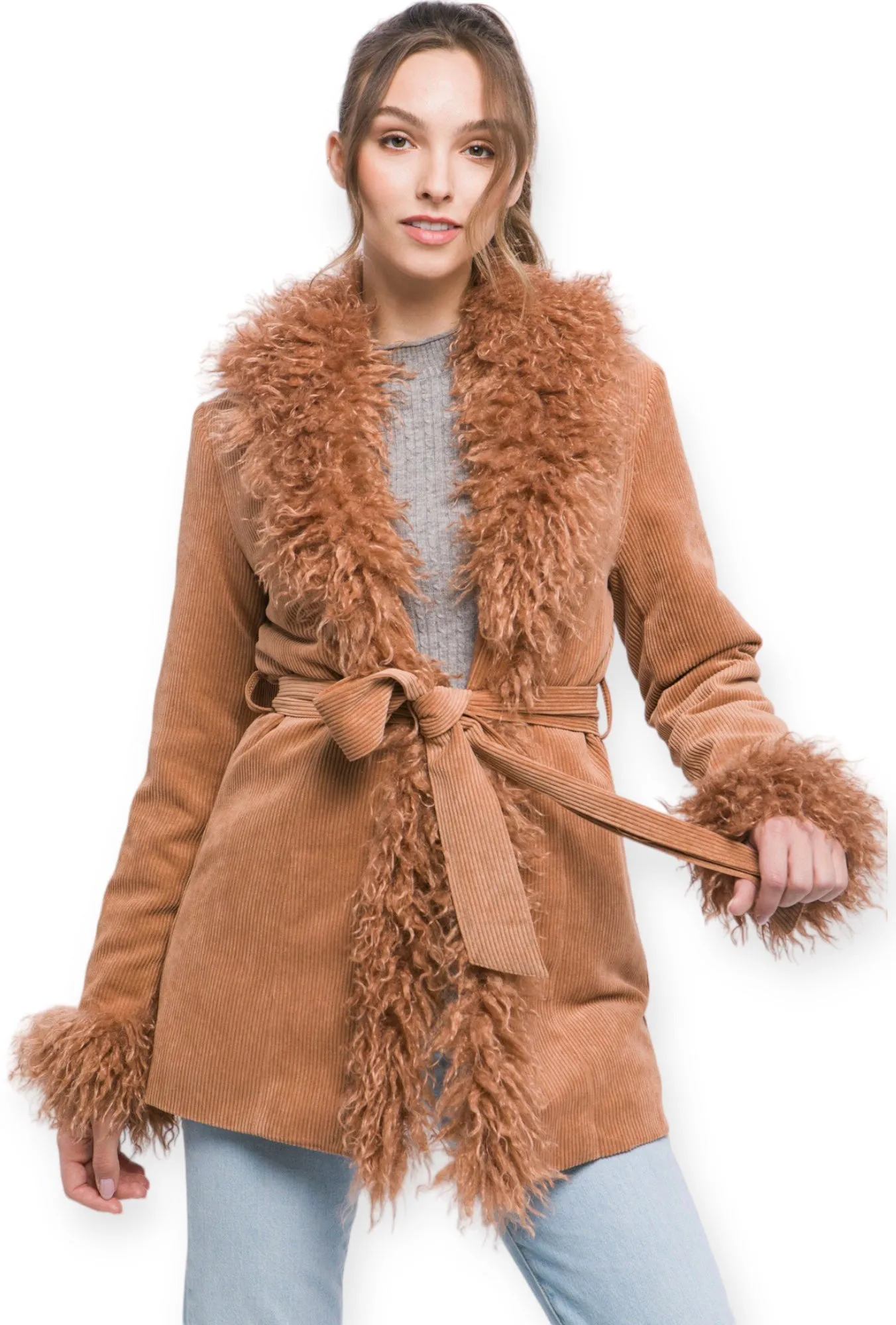 Cypress Corduroy Coat & Fur Lining- Camel