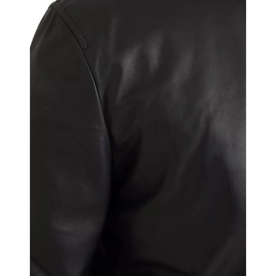 Dolce & Gabbana Black Bomber Leather Full Zip Biker Blouson Jacket