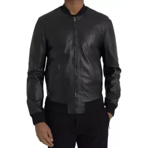 Dolce & Gabbana Black Bomber Leather Full Zip Biker Blouson Jacket