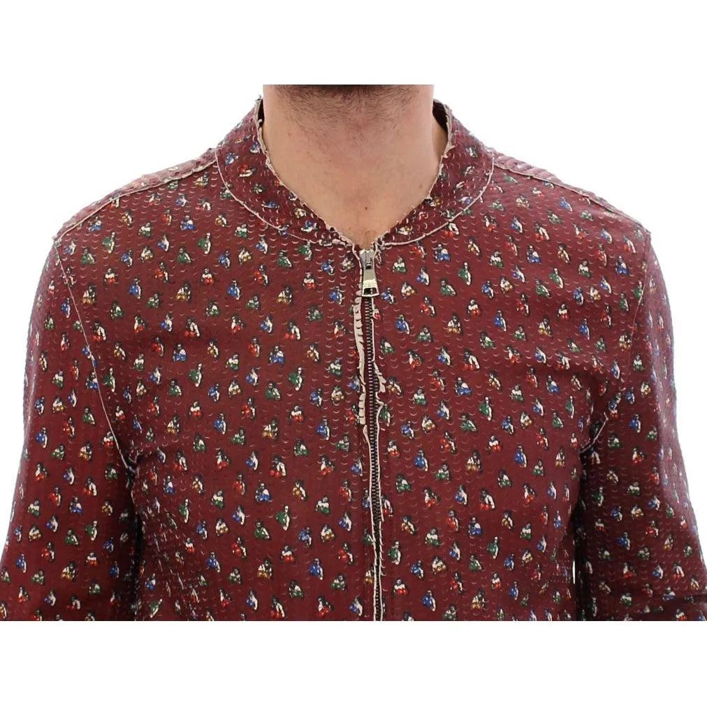 Dolce & Gabbana Exclusive Boxer Print Bordeaux Leather Jacket