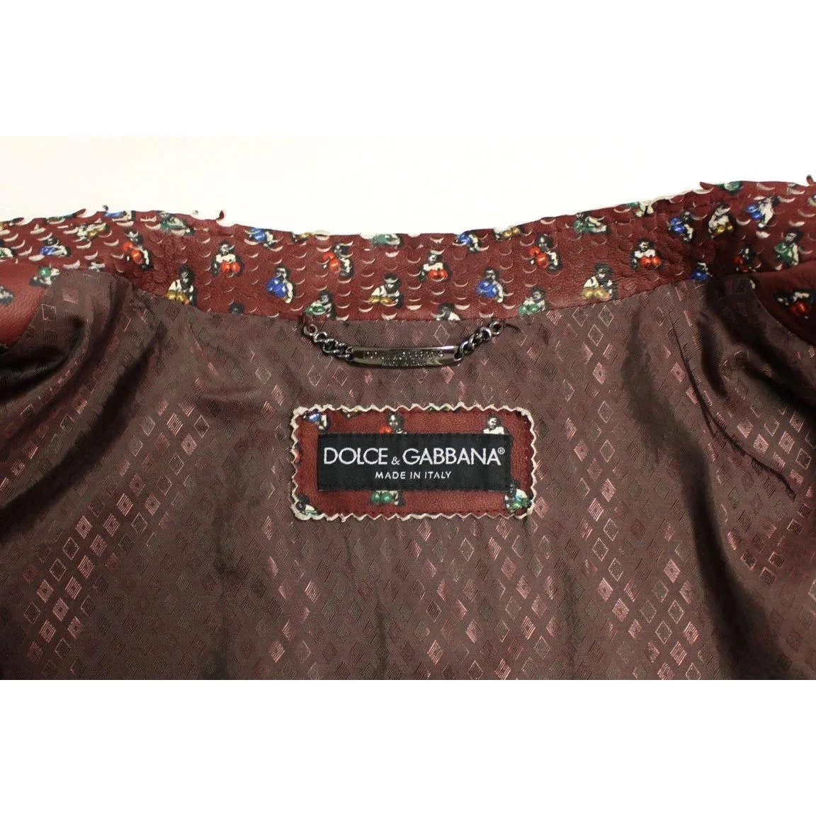 Dolce & Gabbana Exclusive Boxer Print Bordeaux Leather Jacket