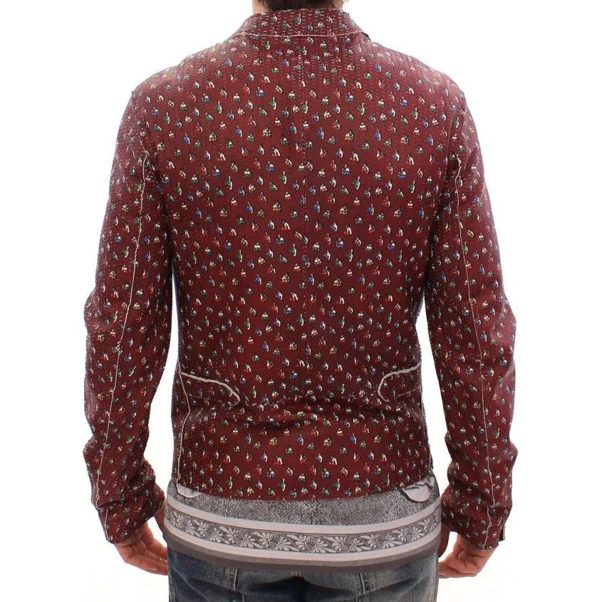 Dolce & Gabbana Exclusive Boxer Print Bordeaux Leather Jacket