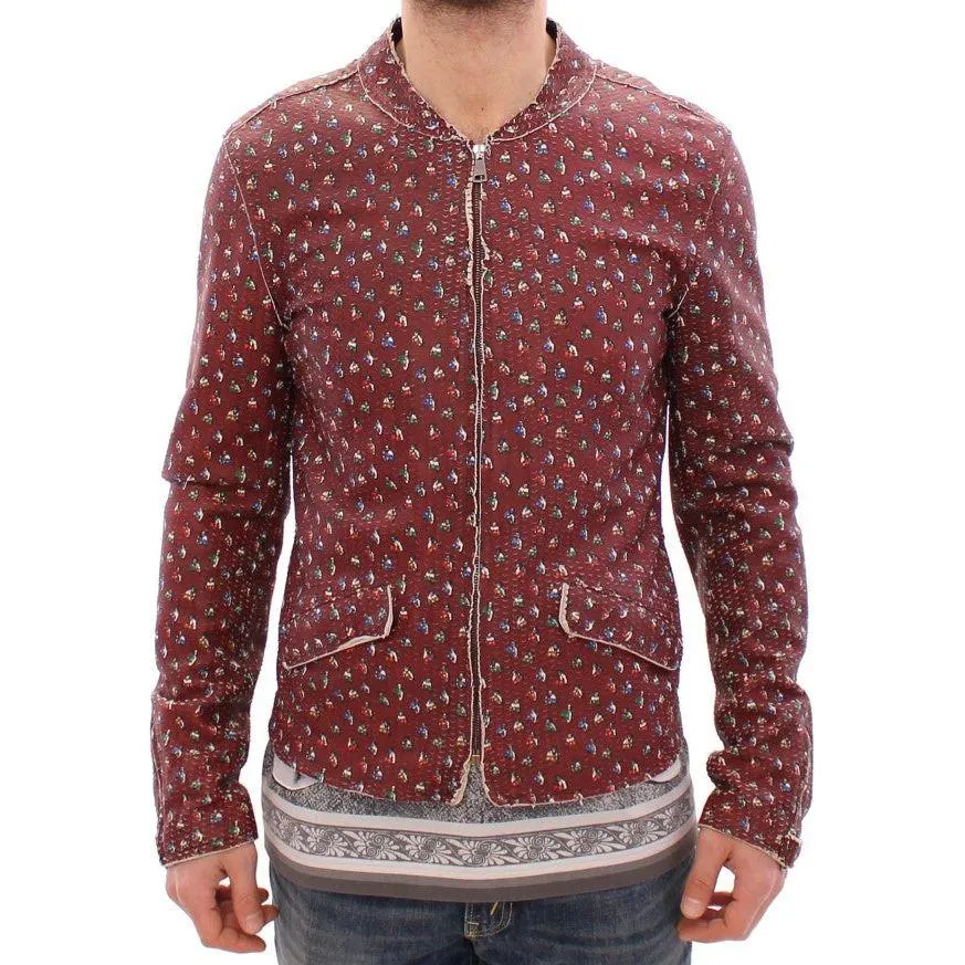 Dolce & Gabbana Exclusive Boxer Print Bordeaux Leather Jacket