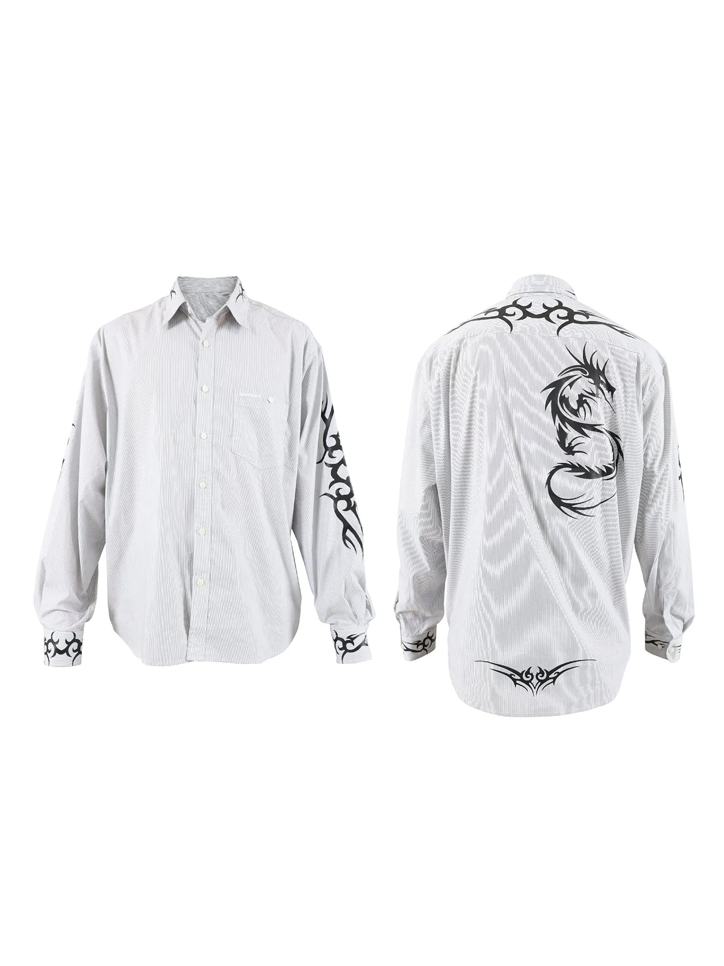 Dragon Pattern Grey Long-sleeved Shirt