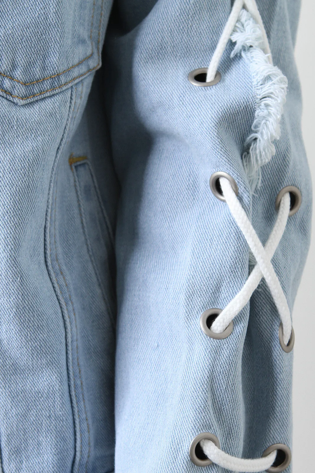 Drawstring Lace Up Denim Jacket