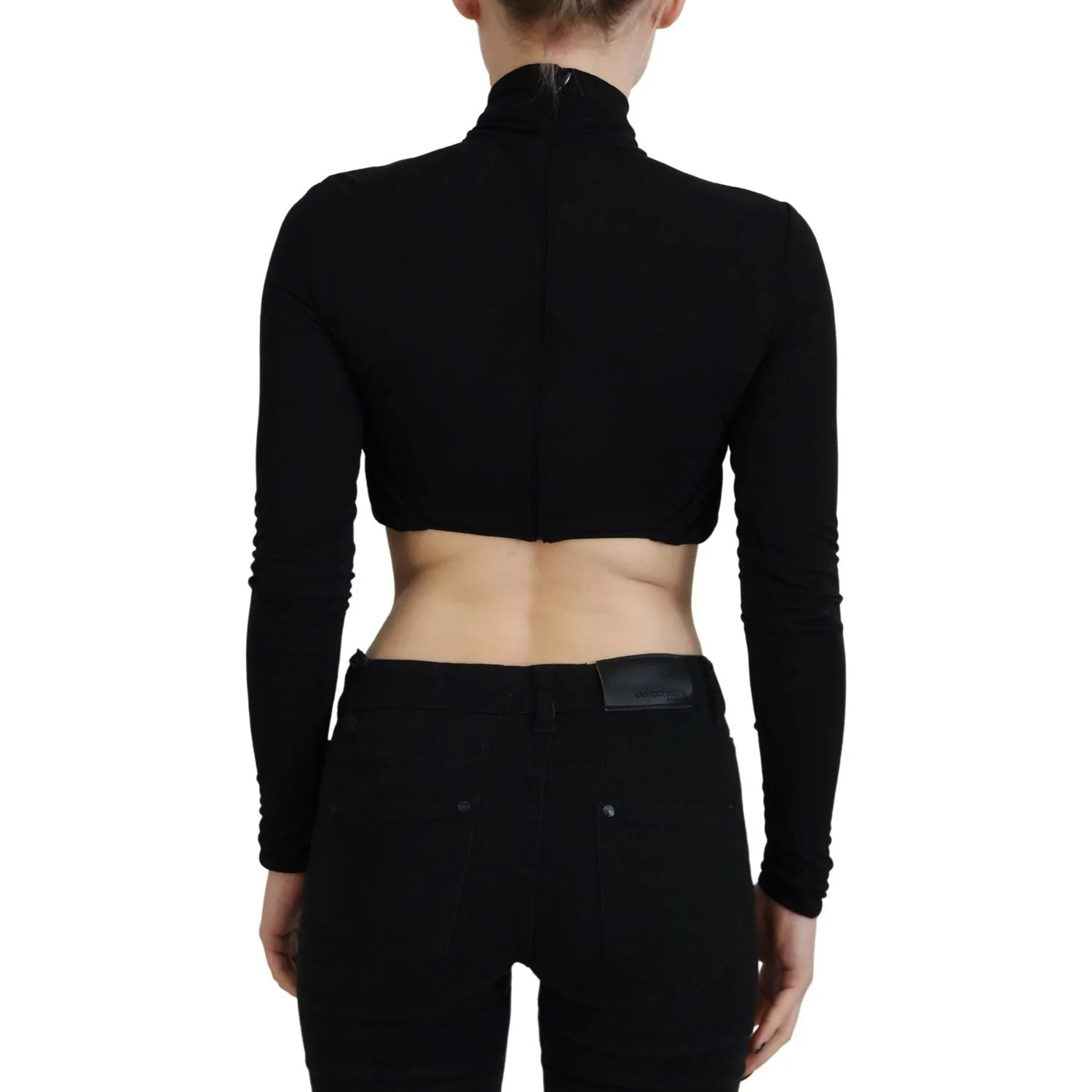 Dsquared² Black Cut Out Viscose Cropped Long Sleeves Top