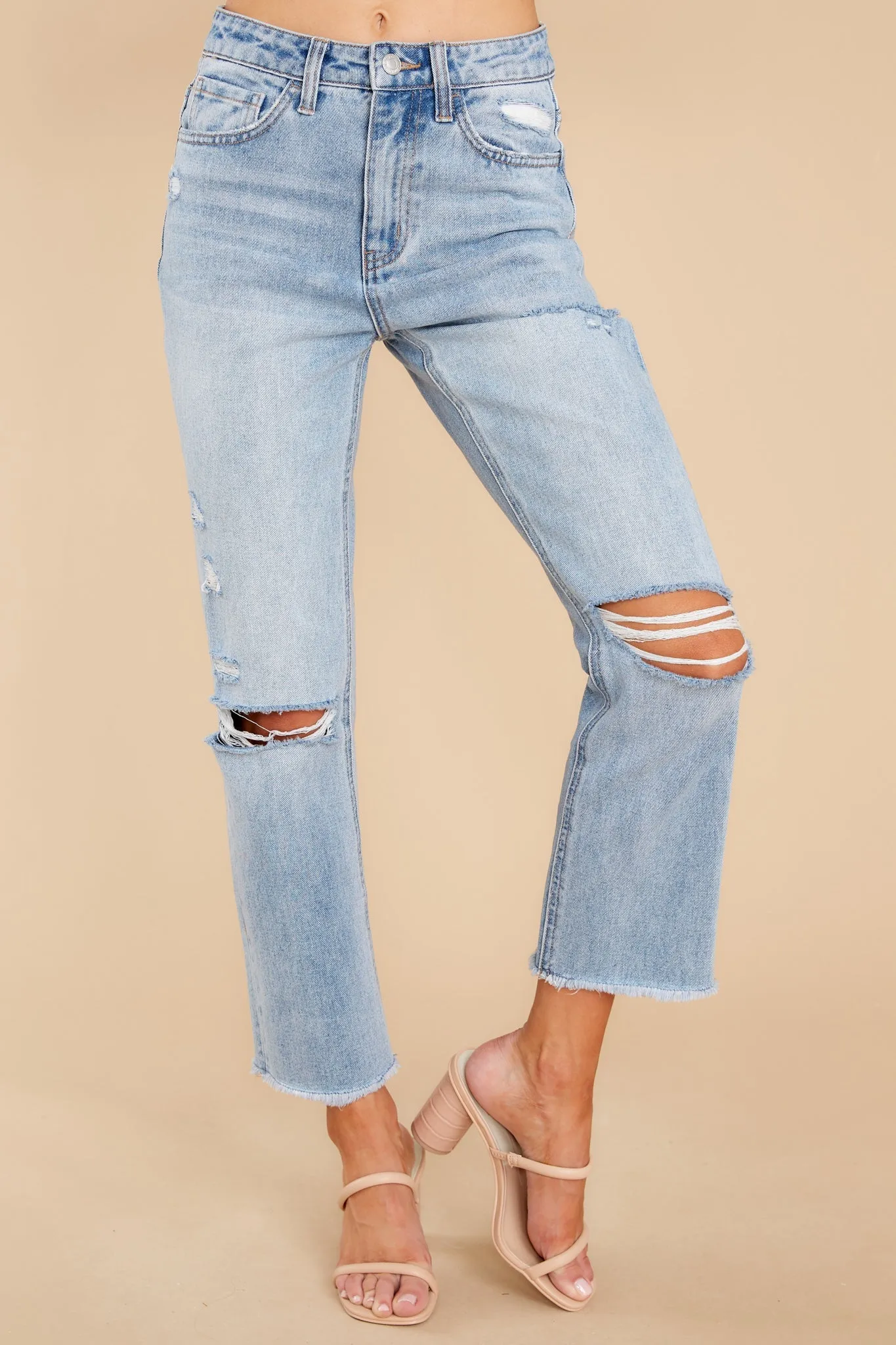 Find Your Edge Light Wash Distressed Straight Jeans