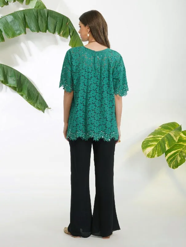 Green Broderie Anglaise Top