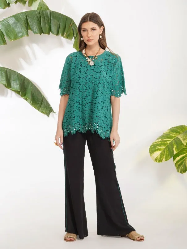 Green Broderie Anglaise Top