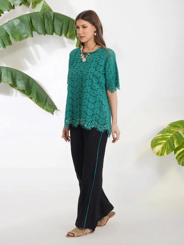 Green Broderie Anglaise Top