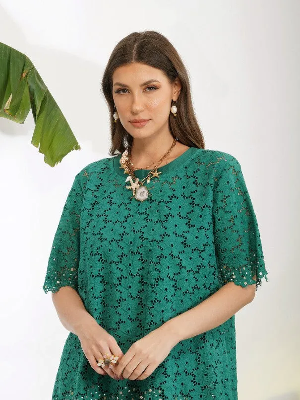 Green Broderie Anglaise Top