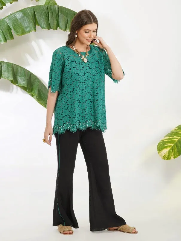 Green Broderie Anglaise Top