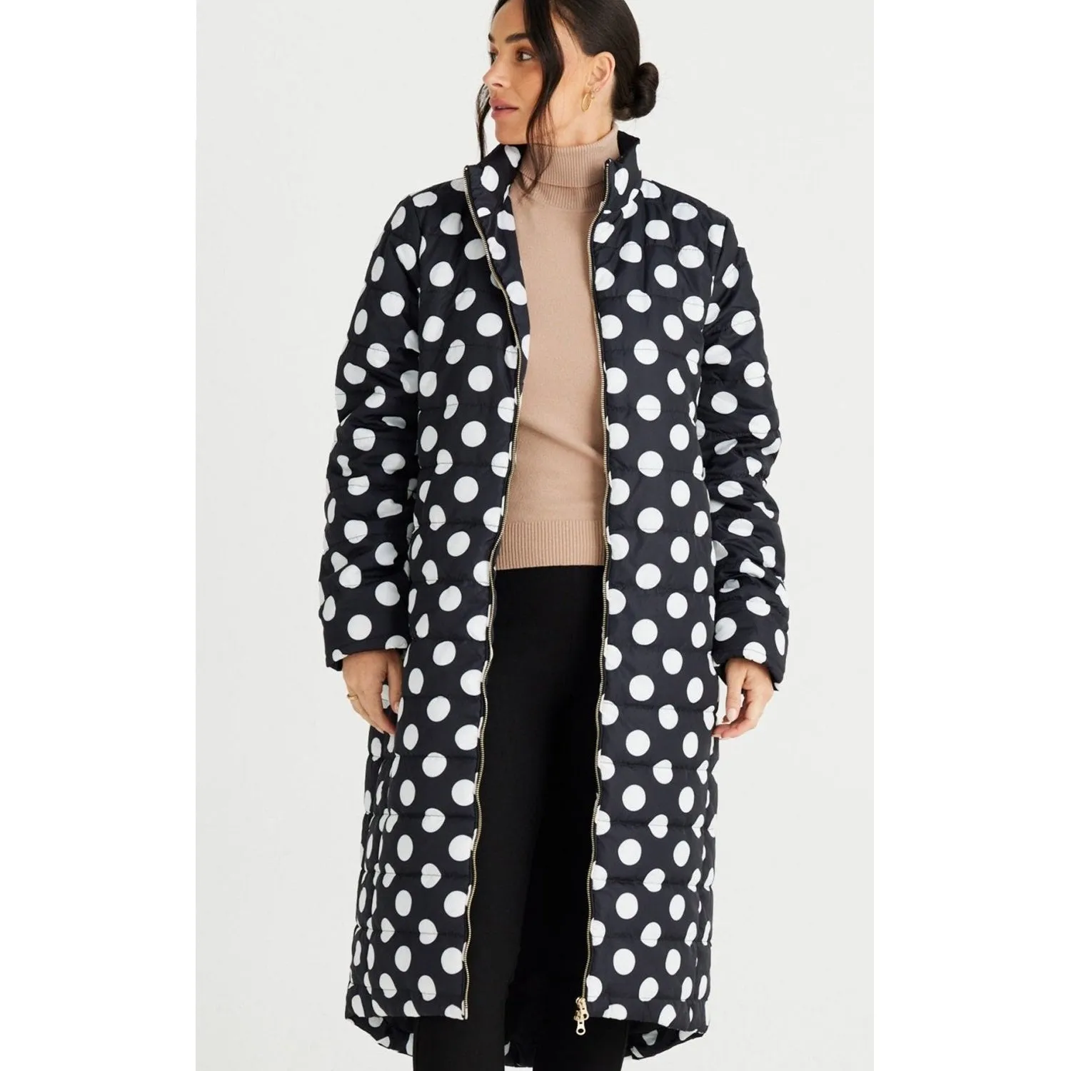 Jacket Whistler Long Puffer - Black & White Spot