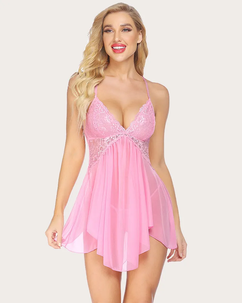 Lace Babydoll V Neck Sexy Strap Sleepwear