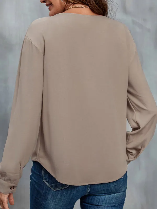 Long Sleeves Loose Asymmetric Buttoned Asymmetric Collar Blouses&Shirts Tops