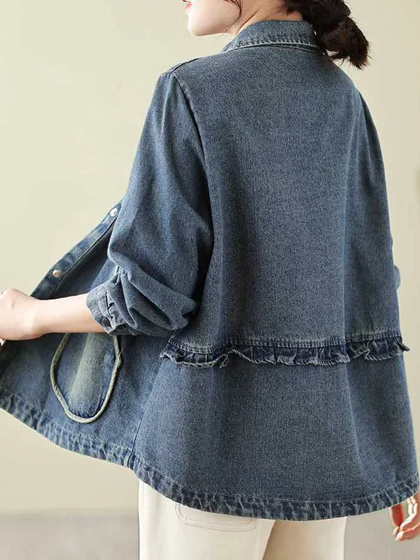 Long Sleeves Loose Buttoned Pockets Split-Joint Lapel Outerwear