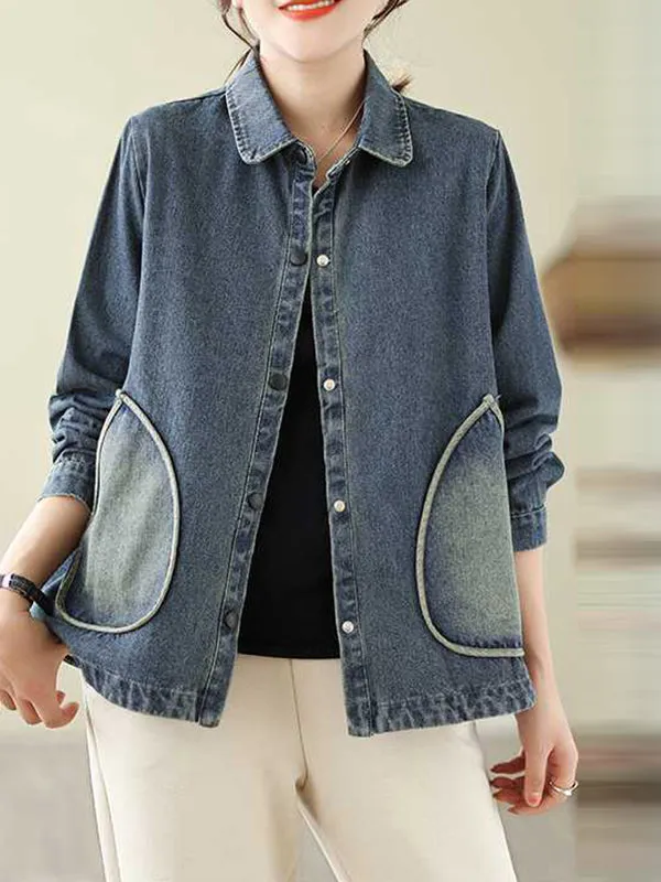 Long Sleeves Loose Buttoned Pockets Split-Joint Lapel Outerwear