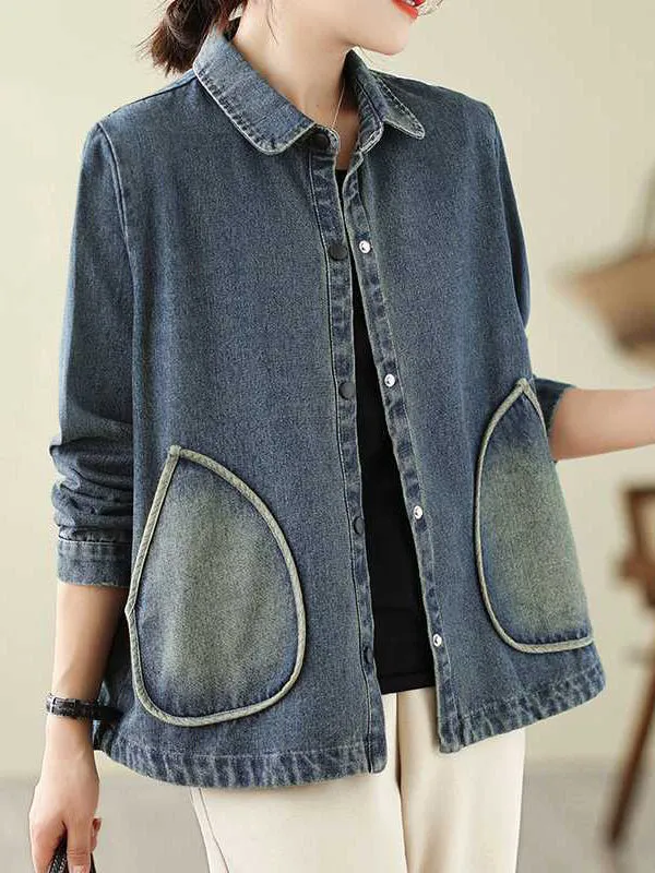 Long Sleeves Loose Buttoned Pockets Split-Joint Lapel Outerwear