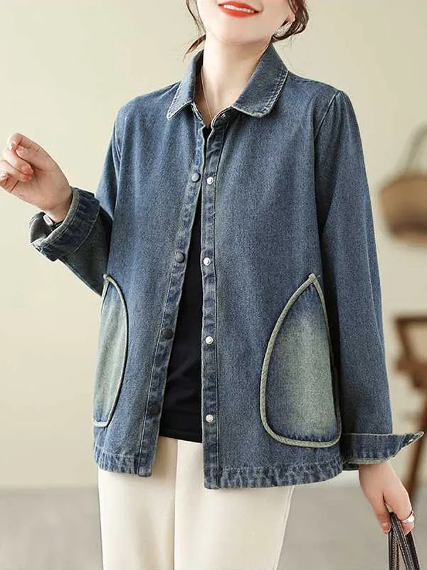 Long Sleeves Loose Buttoned Pockets Split-Joint Lapel Outerwear