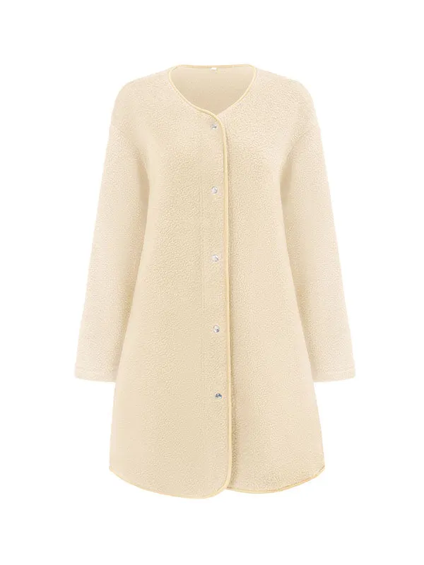 Long Sleeves Loose Buttoned Round-Neck Outerwear