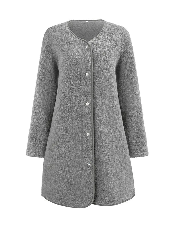 Long Sleeves Loose Buttoned Round-Neck Outerwear