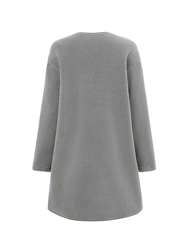 Long Sleeves Loose Buttoned Round-Neck Outerwear