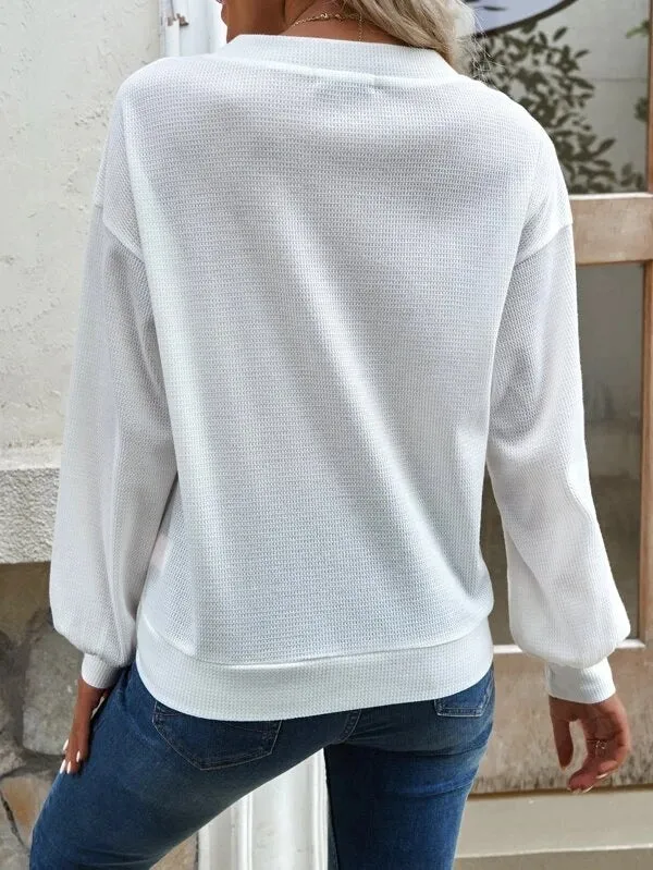 Long Sleeves Loose Buttoned Split-Joint V-Neck T-Shirts Tops