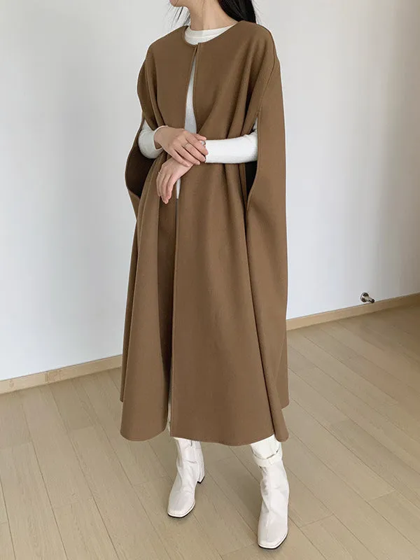 Loose Sleeveless Solid Color Round-Neck Cape Outerwear